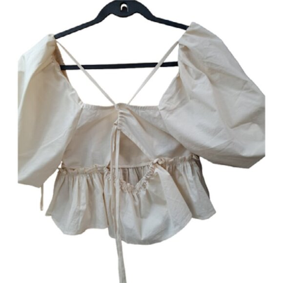 Kimchi Blue Arty and Fun Cream Ruffled Tie Back Blouse with Balloon Sleeves - Picture 2 of 5